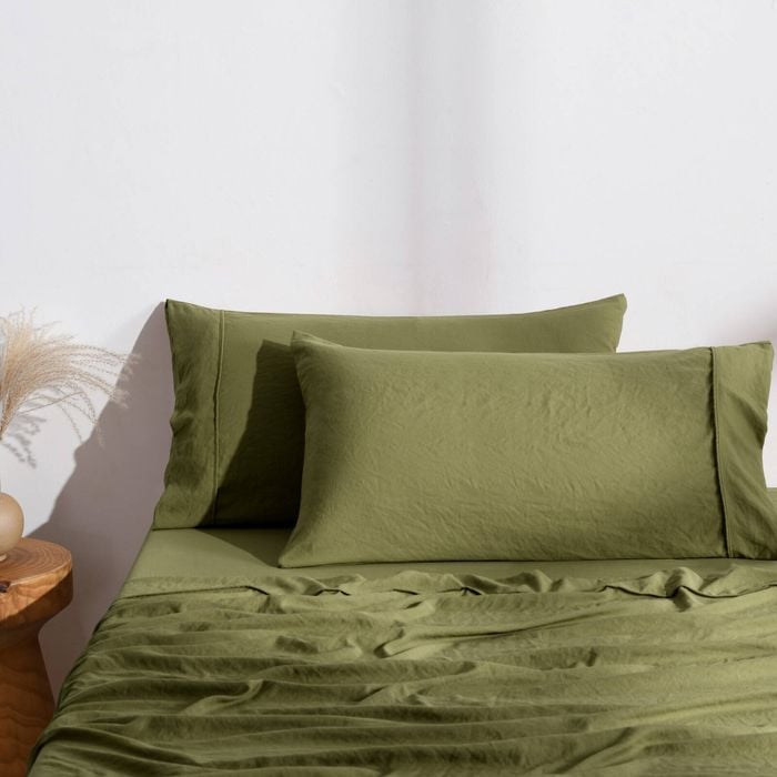 Dreamaker Superfine Washed Microfibre King Pillowcase Twin Pack Olive