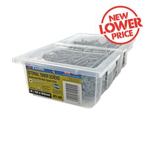 Zenith 8 - 10 x 50mm Galvanised Square Drive Countersunk Ribbed Head Timber Screws - 500 Pack
