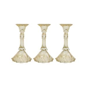 3PK Glass 18cm Medium Belle Taper Stick Candle Holder - Champagne