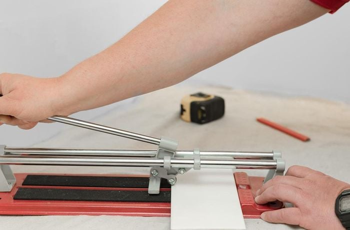 Tile cutter been used on benchtop