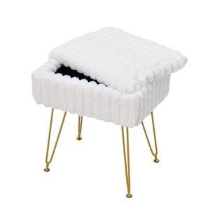 Alston Vanity Stool Chair with Hidden Storage for Dresser Makeup Soft Faux Fur Flip