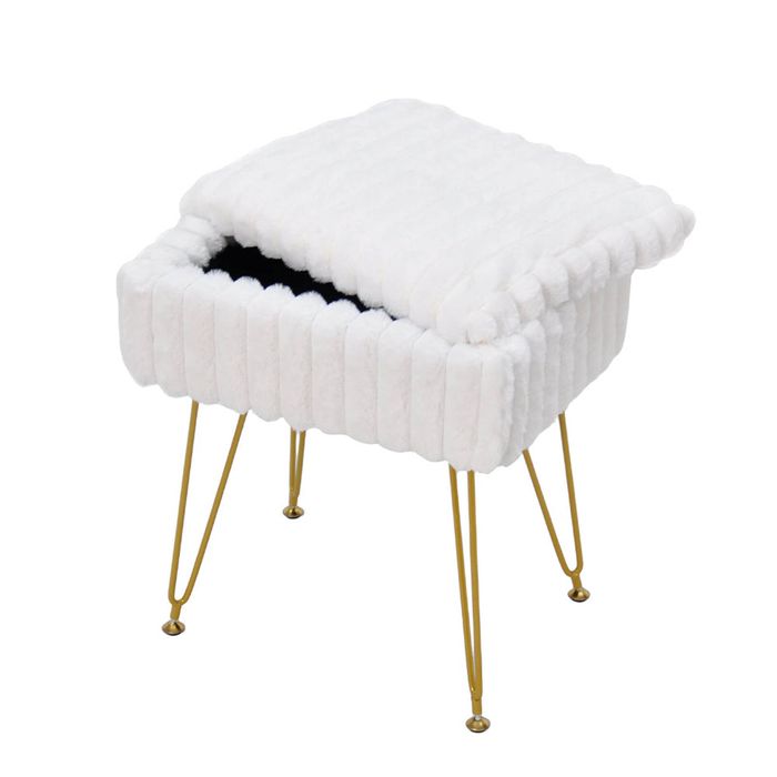 Alston Vanity Stool Chair with Hidden Storage for Dresser Makeup Soft Faux Fur Flip