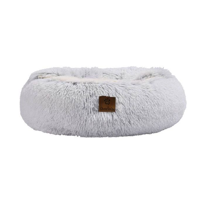 Charlie's  Faux Fur Snookie Hooded Cushion Dog Bed   90x90x20cm  White  Charlies - Large