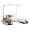Oikiture Metal Canopy Bed Frame Queen Size Beds Platform with 4 Drawers White