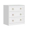 Cosmoliving White 3 Drawers Bedside Table Chest of Drawers with Gold Ring Handles