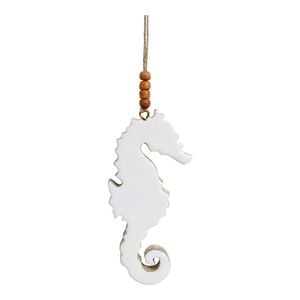 LVD Mango Wood 15cm Hanging Seahorse Ornament Decor - White