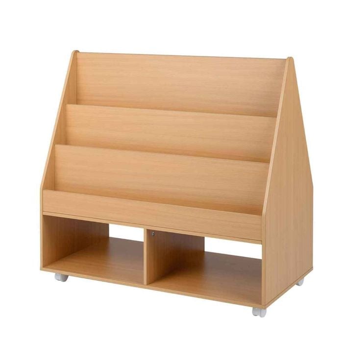 Costway Kid Double-sided Bookshelf Toy Storage Organizer Wheel Natural