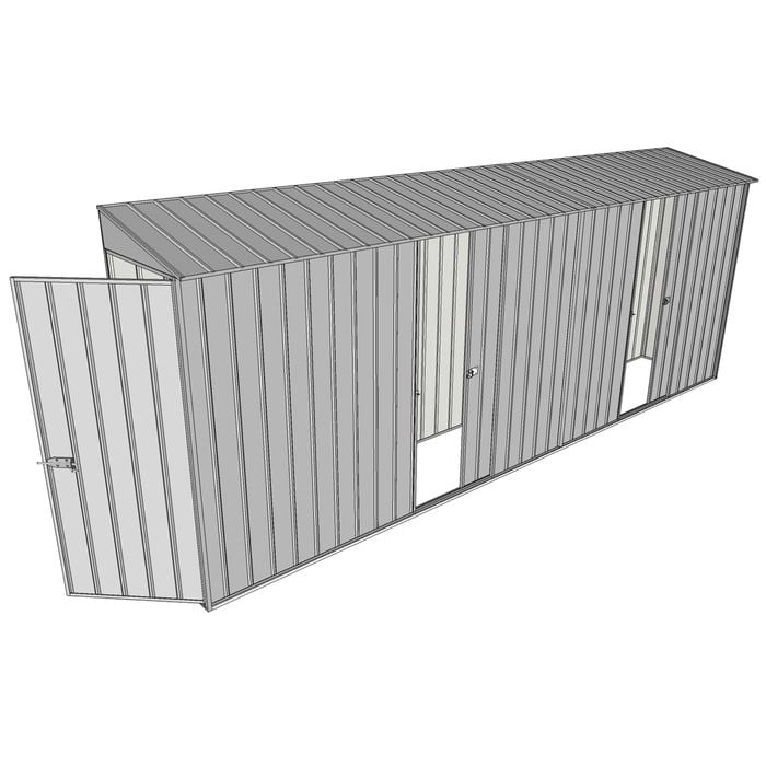 Build-a-Shed 0.8 x 5.2 x 2m Single Hinged Door Skillion Shed with Dual Single Sliding Side Doors - Zinc