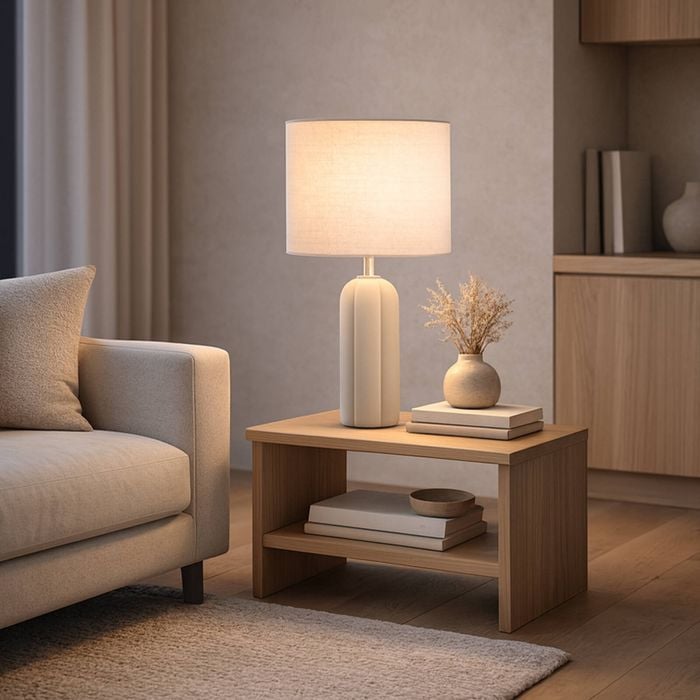 Astin Sinclair Veda Ribbed Ceramic Table Lamp Twin Pack White