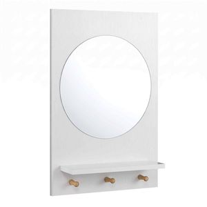 Costway Bathroom Mirror Storage Shelf Hooks Wall Makeup Vanity-White
