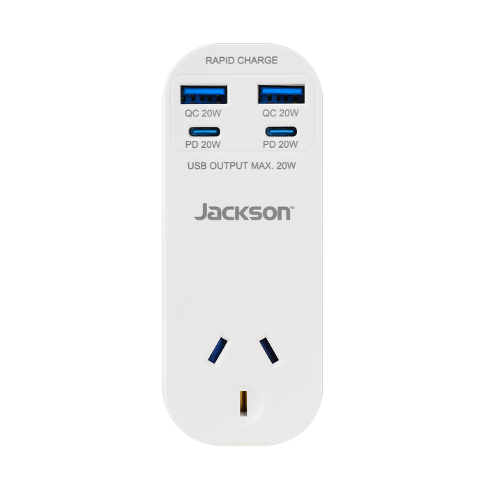 Jackson 20W White USB-A + USB-C 1 Outlet Wall Adaptor