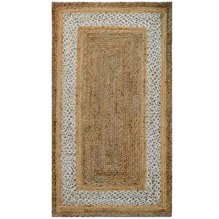 Handwoven Natural Jute Rug-Border 1126-Natural Ivory-80x150cm