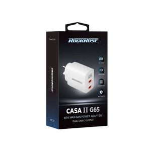 Rockrose Casa II G65 65W Dual USB-C Port GaN Power Travel Adapter White