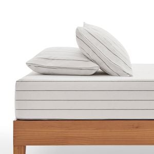 Dreamaker Rumi Washed Cotton Fitted Sheet Set White with Graphite Stripe Double Bed