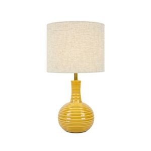 Tsai Ochra Table Lamp , Handmade Ceramic With Linen Shade, Built-in Usb-c Yellow