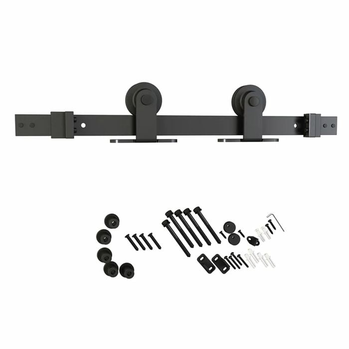 Rolltrak 2000 x 40 x 6mm Matte Black Smooth Finish Top Fix Barn Door Track Set - Matte Black