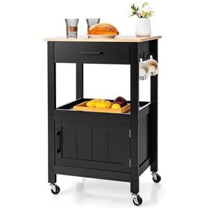 Costway Kitchen Island Trolley Buffet Storage Cart Black