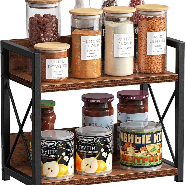 CARLA HOME 2-Tier Countertop Shelf Organizer Rustic Wood Kitchen