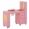 Advwin Manicure Table with LED Light Display Cabinet Dust Collector Vanity Desk Pink