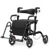 Costway 2-in-1 Folding Rollator Walker Aluminum 4 Wheel Medical Walker Seniors Black