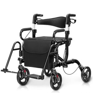 Costway 2-in-1 Folding Rollator Walker Aluminum 4 Wheel Medical Walker Seniors Black
