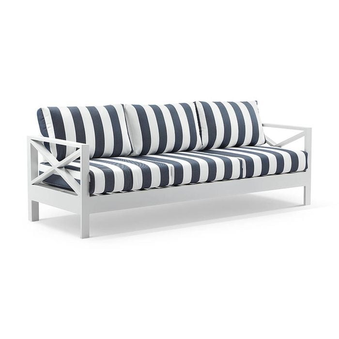 Bay Gallery Furnitire Kansas 3 Seater Lounge White & Navy Stripe Cushions