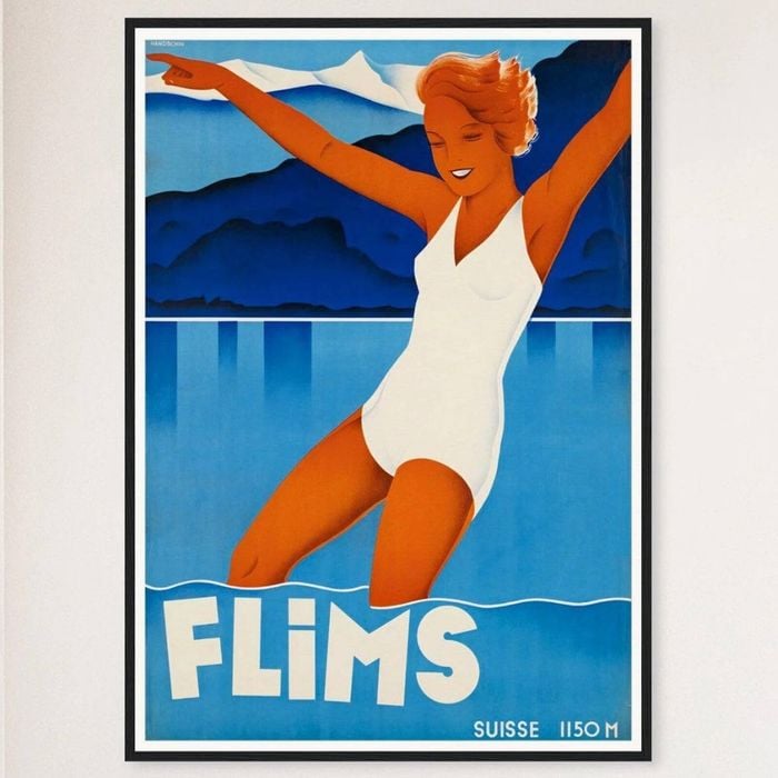 Galrie Stunning Vintage Travel Poster of Flims, Switzerland European Art Print Art Décor, Black Frame, A4 21 x 30cm (8 x 12inch)