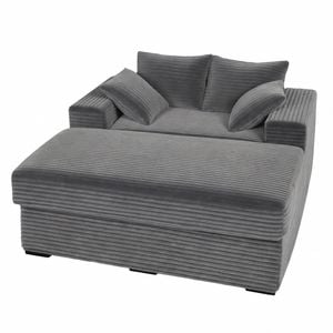 Advwin 148cm Sofa Bed w/ Storage Ottoman Corduroy Chaise Lounge Chair Oversized Sleeper Couch Grey