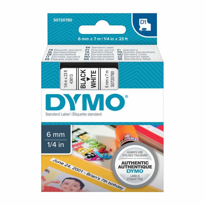 Dymo D1 Label Cassette 6mm X 7m - Black On White