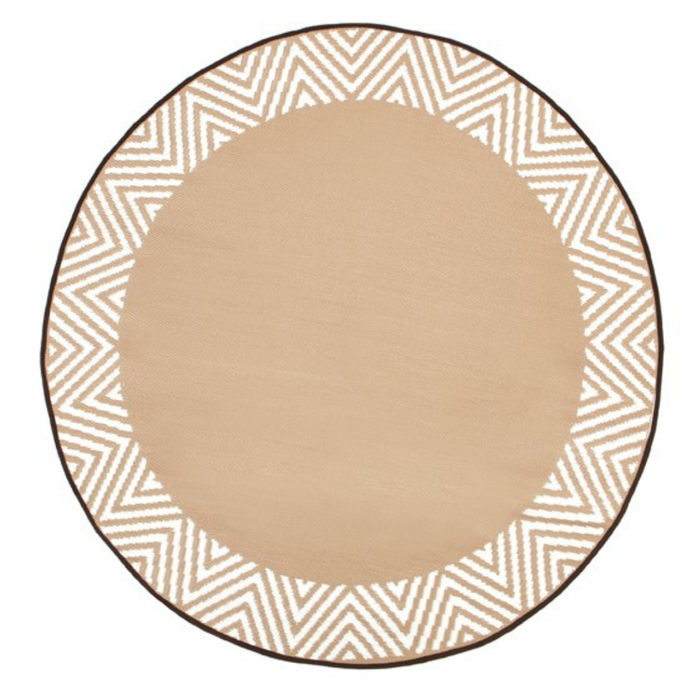 Fab Habitat 180cm Beige & White Olympia Modern Recycled Plastic Round Outdoor Rug