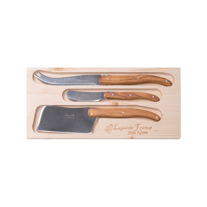 Laguiole Jean Neron Cheese & Paté Knife Set With Cleaver - Olive Wood