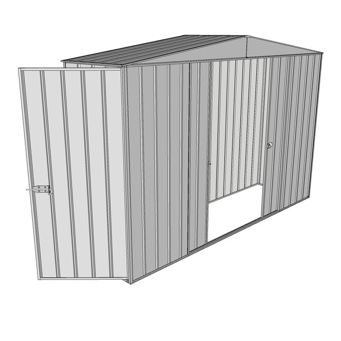 Build-a-Shed 3.0 x 0.8 x 2.3m Double Sliding and Single Hinge Door Narrow Shed - Zinc