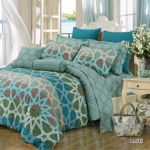 Amsons Pure Cotton Queen Quilt Cover Set - Oasis - Green/Beige With extra standard pillowcases pair