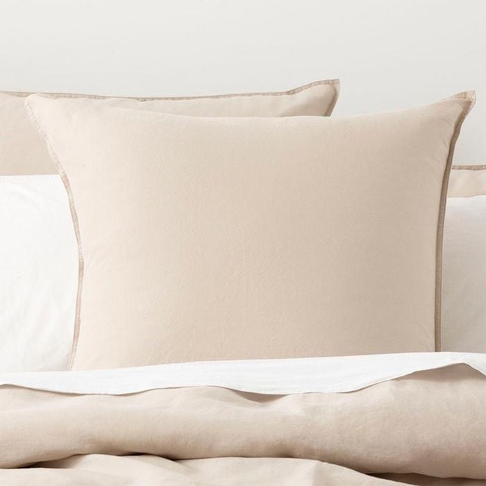 Renee Taylor Stone Washed 100% French Linen Natural European Pillowcase