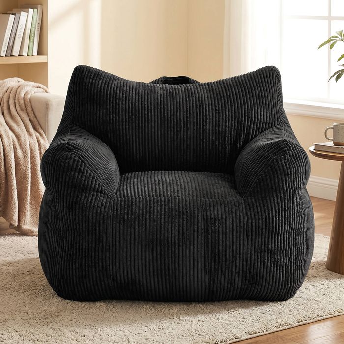 Advwin Bean Bag Chair w/ Armrest Corduroy Lazy Floor Sofa Lounge Seat Black