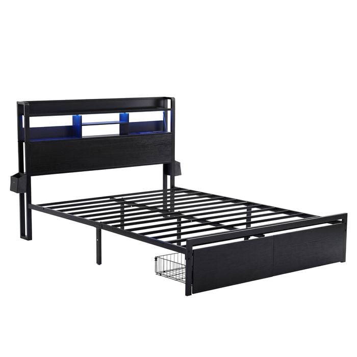 Artiss Bed Frame Queen With Charging Station Storage Organizer Drawers Led Zac