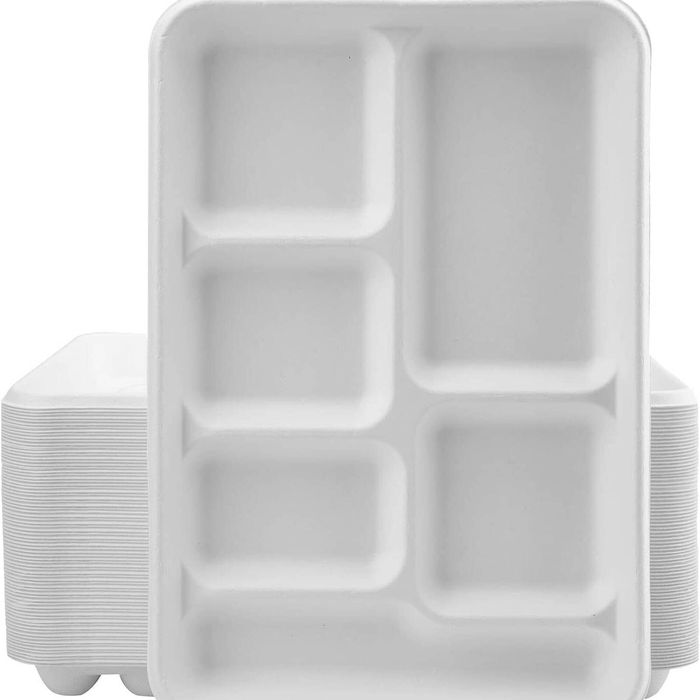 240pcs Sugarcane Bagasse 6 Compartment Lunch Paper Tray Plates 32x22cm (12.5" x 8.6") Bulk