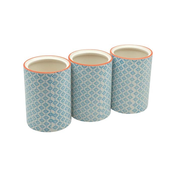 Nicola Spring Patterned Porcelain Kitchen Utensil Holder Pots - Print Design - Set Of 3