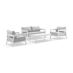 Bronte 2+1+1 Outdoor Aluminium Lounge Setting White With Coffee Table & Textured Olefin Grey Cushions