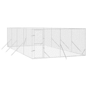 vidaXL Dog Kennel Outdoor Dog Crate Lockable Dog House Silver Galvanised Steel 4x4x2 m