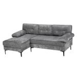 Advwin 3 Seater Sofa with Reversible Chaise Chenille Velvet Lounge Couch Grey