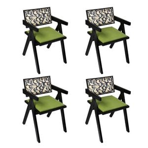 Levede 4Pcs Rattan Back dining Chairs - Green & Black