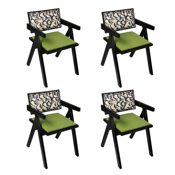 Levede 4Pcs Rattan Back dining Chairs - Green & Black