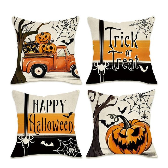 Catzon 4 Pcs Scary Throw Pillow Covers Linen Cushion Case for Decor 50X50cm