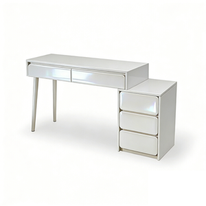 Foret High Gloss White Dressing Table 5 Drawer Extendable Vanity Storage Desk