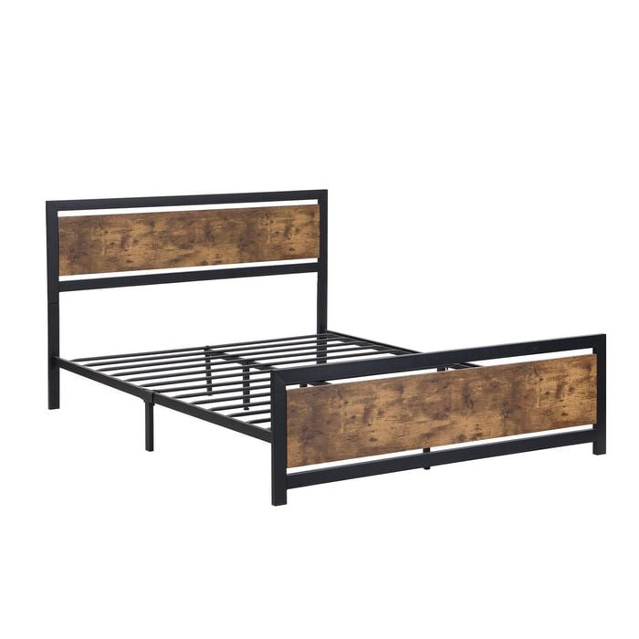 Levede Industrial Metal Bed Frame Wooden Headboard  4 X Drawers Double Size Brown