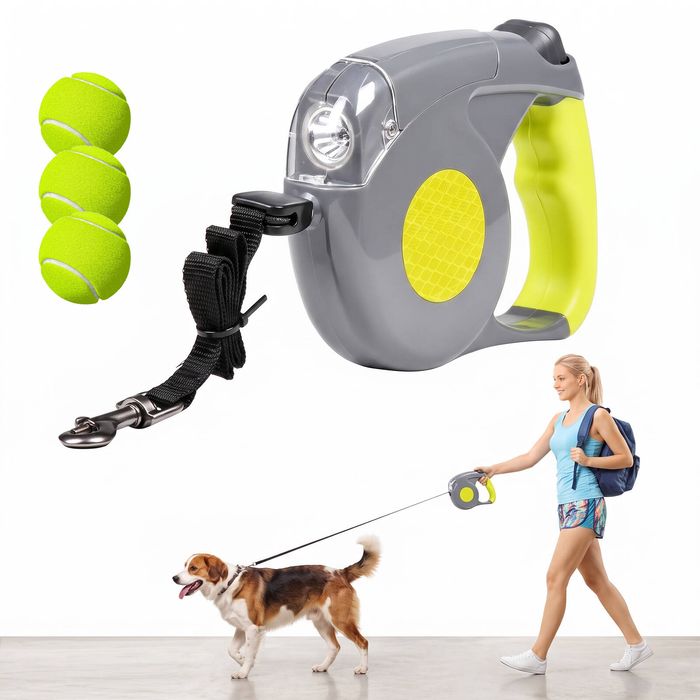 Advwin Retractable Dog Leash, Pet Walking Lead with LED Light, 3 Tennis Balls Included
