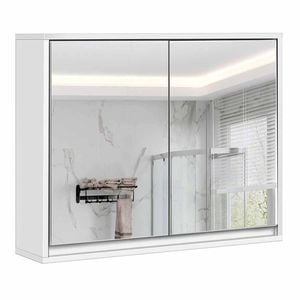 Costway Double Mirrored Door Wide Medicine Cabinet Shelf Cupboard