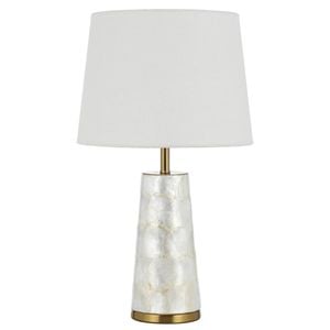 Telbix Fusell Modern Table Desk Lamp Light Capiz Shell Metal Fabric White Gold Gloss