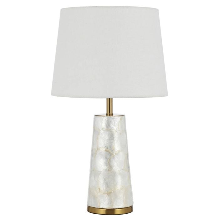 Telbix Fusell Modern Table Desk Lamp Light Capiz Shell Metal Fabric White Gold Gloss